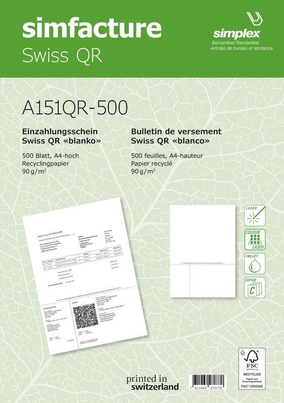 Bulletin versement QR-code 90g rec.500fl