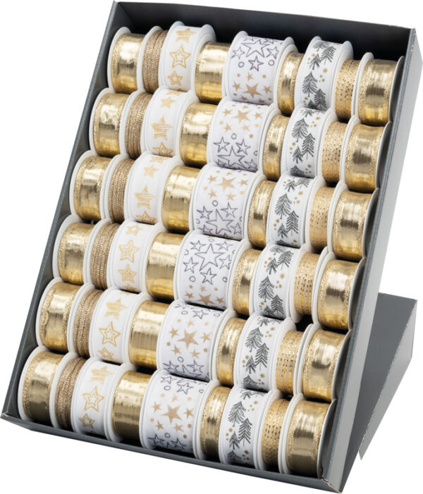 N'Ruban cadeau blanc/or