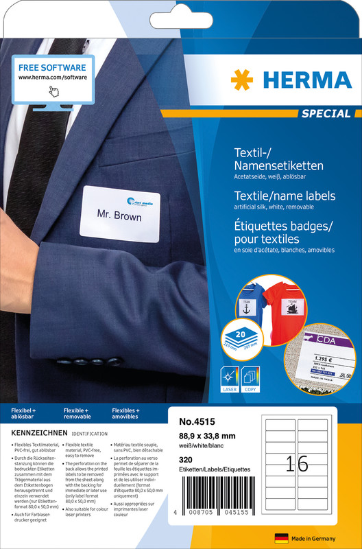 Etiq.porte-nom textile 88.9x33.8 20fl.bl