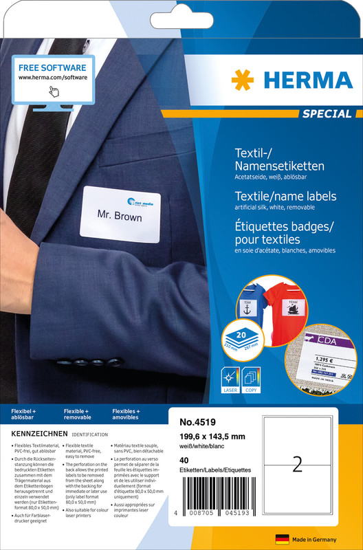 Etiq.porte-nom textile 199x143 20fl.blan